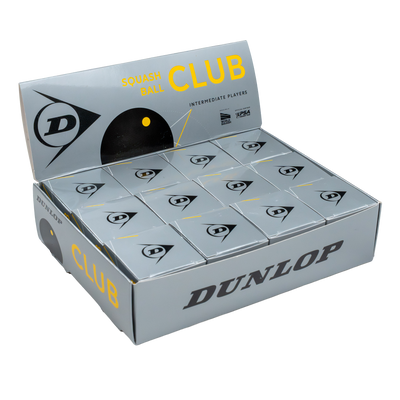 Dunlop CLUB Squash Ball - 1 Dozen. Single Yellow Dot