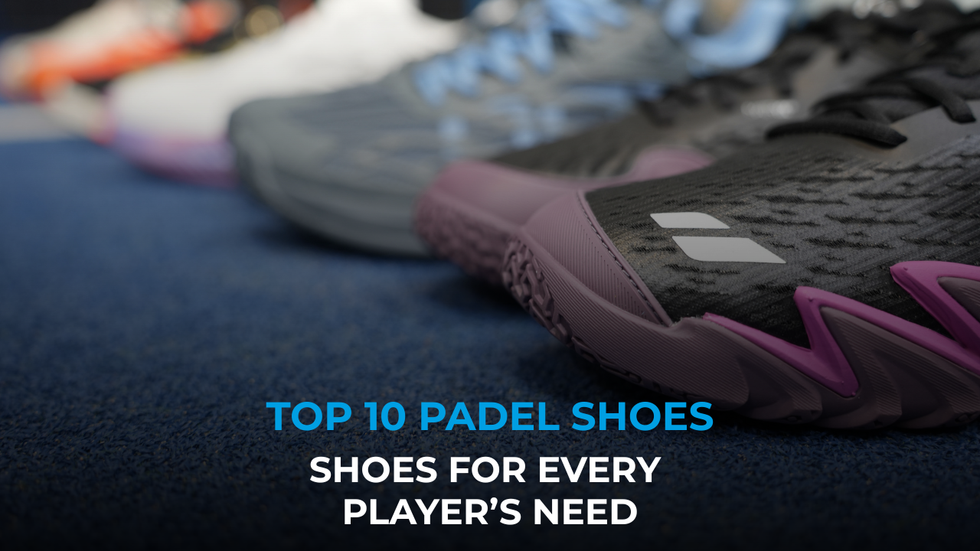 Top 10 padel shoes text on background of babolat padel shoes
