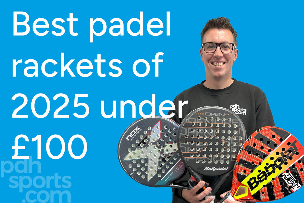 Best padel rackets under £100 text on blue background