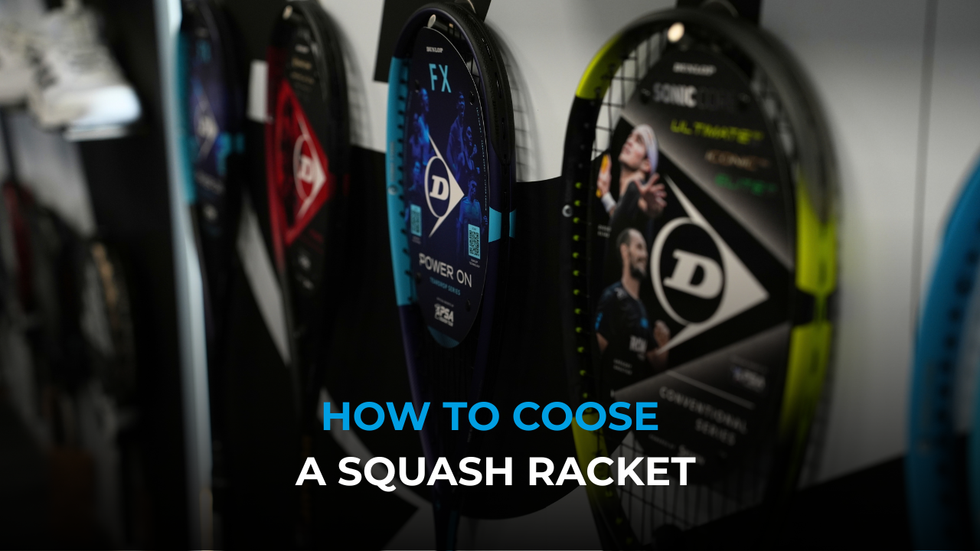 How to choose a squash racket text on blue background