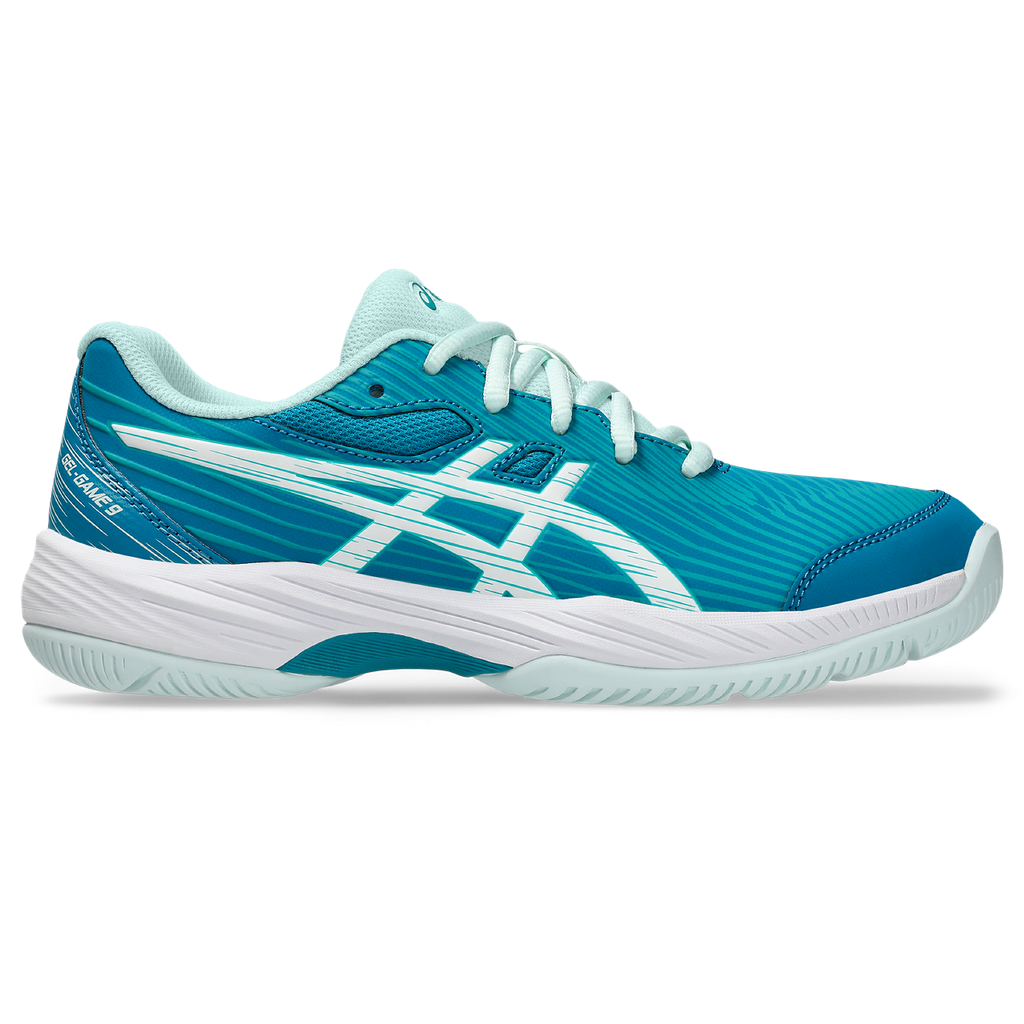 Asics Junior Gel Game 9 Tennis Shoes Pale Mint Blue Expanse