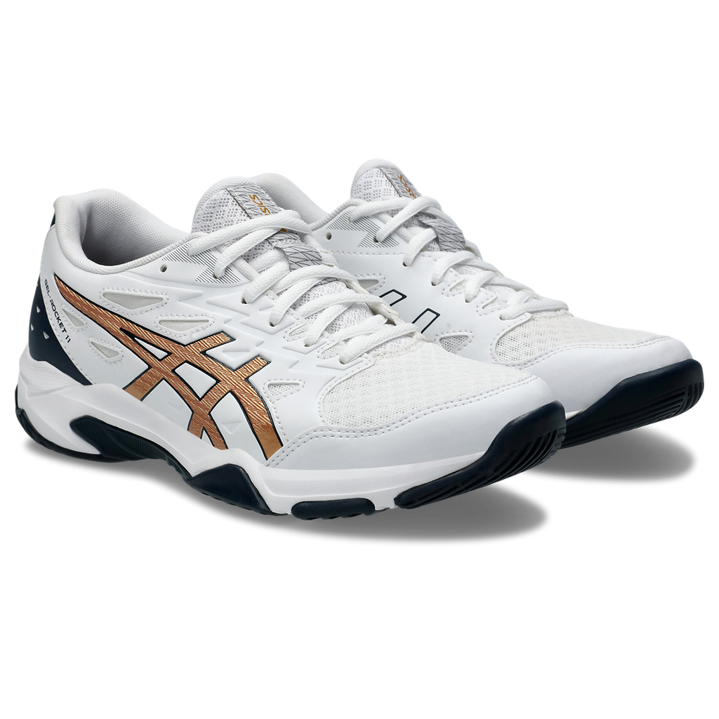 Asics Women's Gel Rocket 11 Indoor Court Shoes White Pure Gold