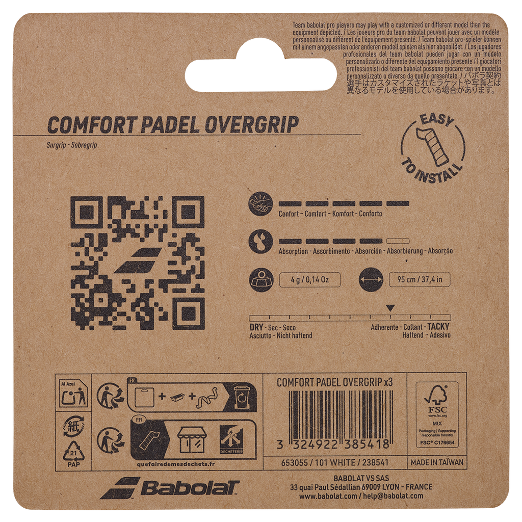Babolat Comfort Padel Overgrip - 3 Pack White