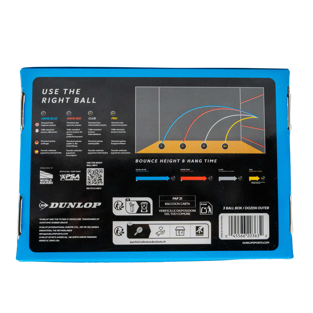 Dunlop GAME Blue Squash Ball -  Dozen