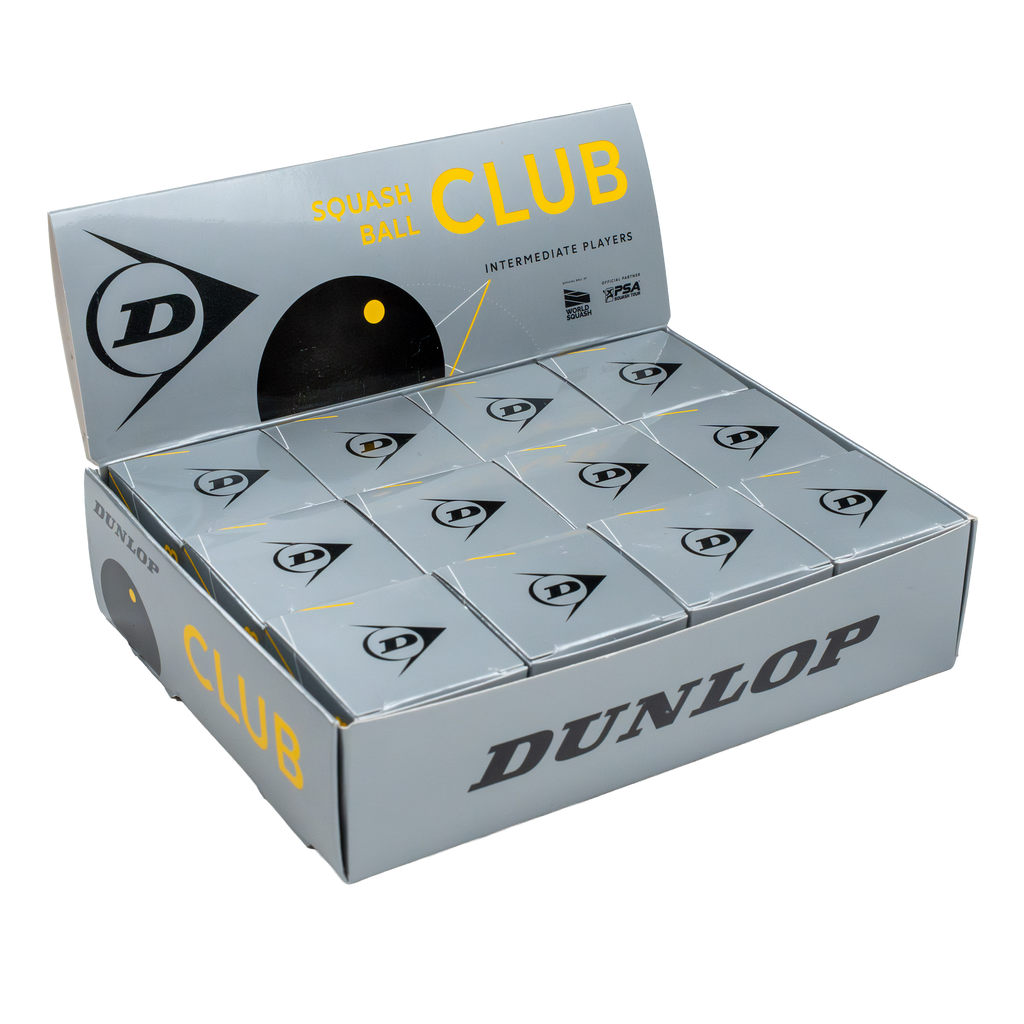 Dunlop CLUB Squash Ball - 1 Dozen. Single Yellow Dot