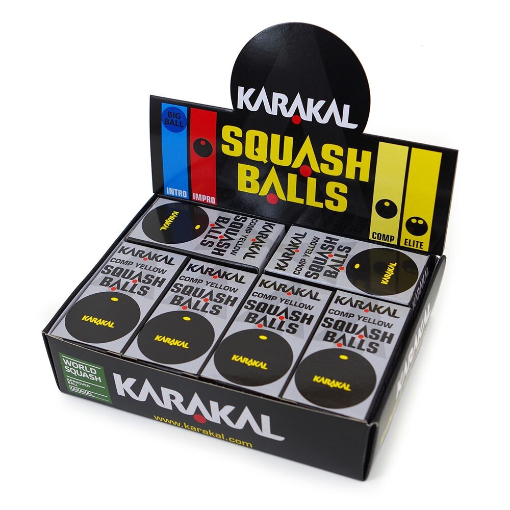 Karakal Single Yellow Dot Squash Balls - 1 Dozen