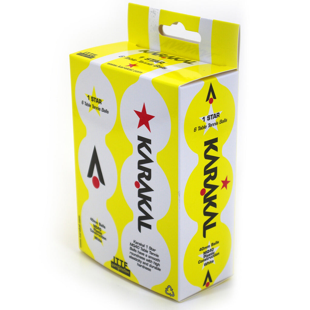 Karakal 1 Star Table Tennis Balls Pack Of 6 - White