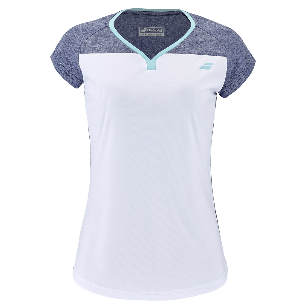 Babolat Women's Play Cap Sleeve Top White Blue Heather