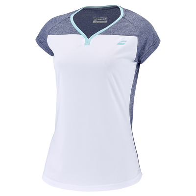 Babolat Women's Play Cap Sleeve Top White Blue Heather