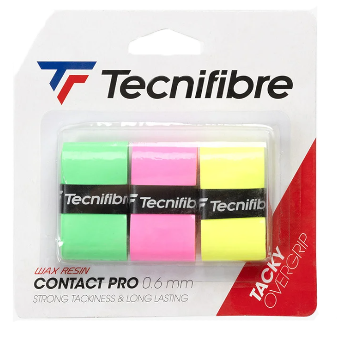 Tecnifibre Contact Pro Overgrip Pink/Yellow/Green - Pack of 3