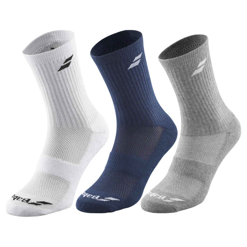 Babolat Mens Crew Socks 3 Pack White Estate Blue Grey