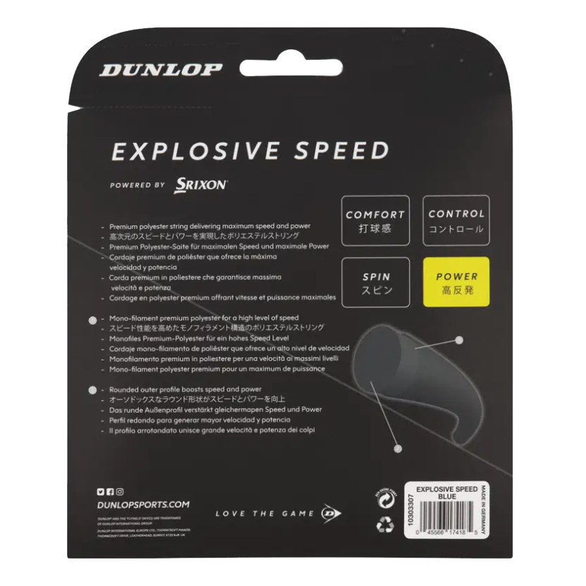 Dunlop Explosive Speed 1.30mm Tennis String Set Blue