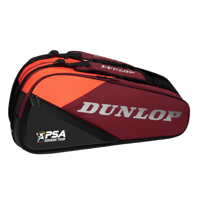 Red and black Dunlop tennis bag on a white background