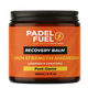 Padel Fuel recovery balm jar with orange label on a white background