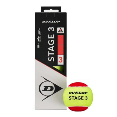 Dunlop Red Junior Tennis Balls Stage 3  - 3 Pack