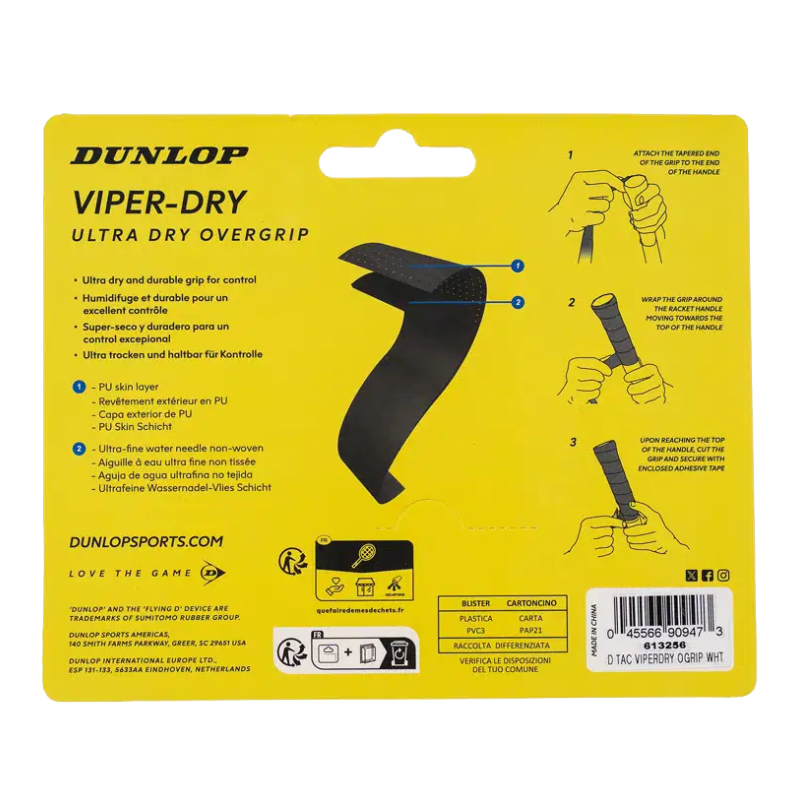 Dunlop ATP Viper-Dry Overgrip  3 Pack White